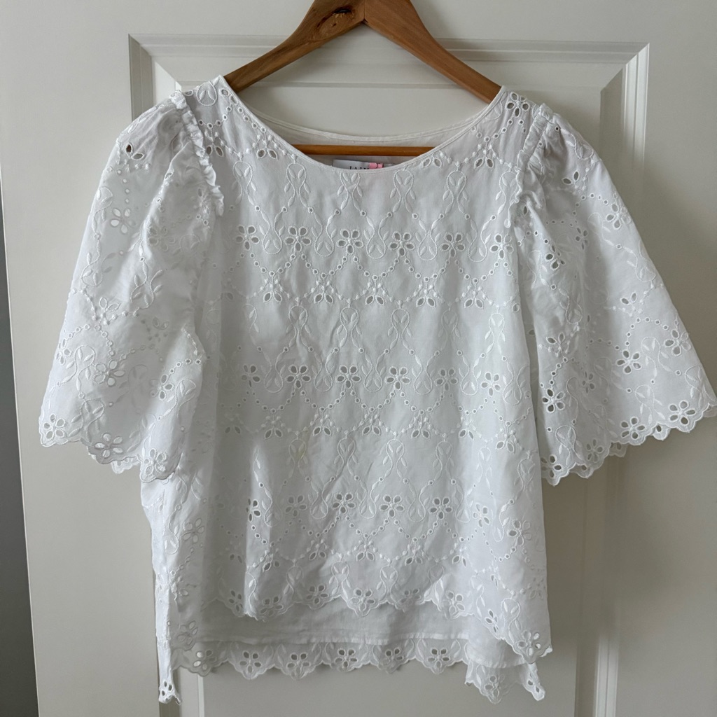 La Ligne White Eyelet Linen Blouse
